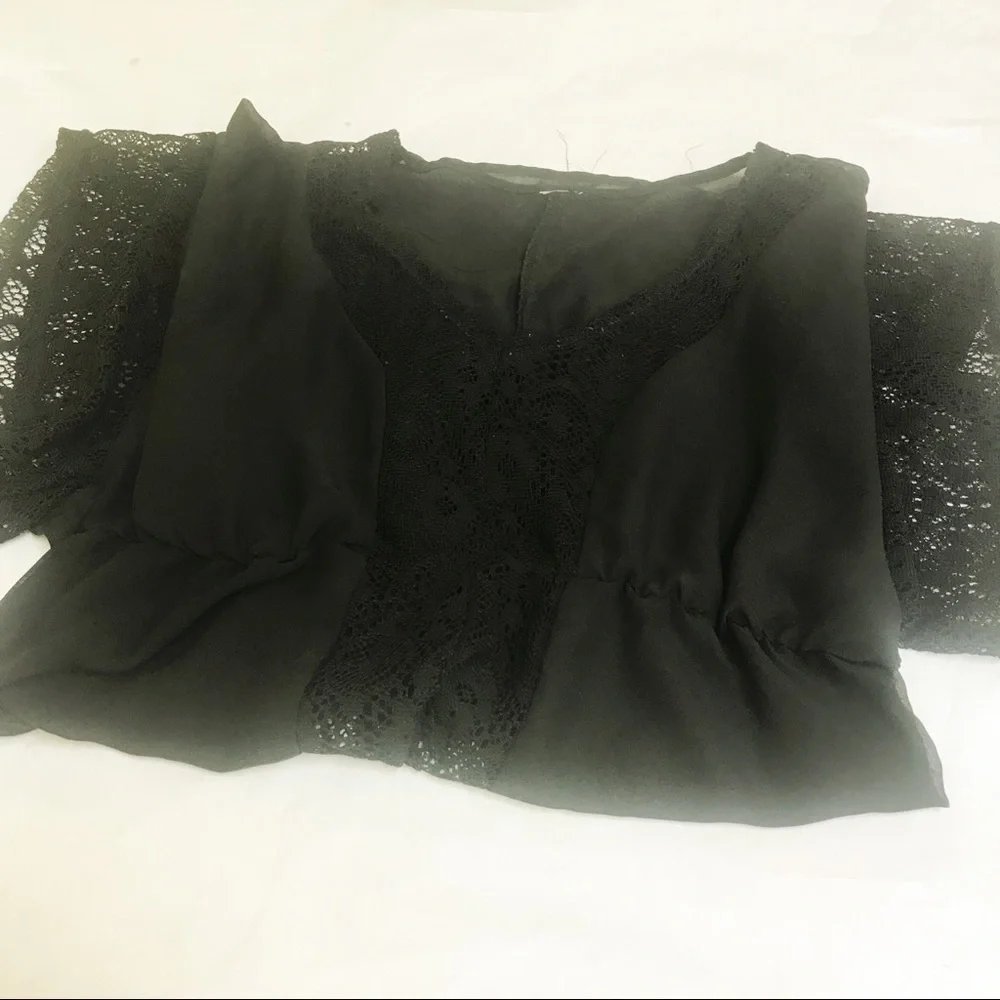 Sheer Black Lace Detail Short Tunic Swim Cover up